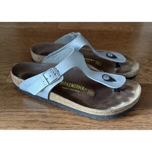Birkenstock Women's Silver Gizeh Birko Flor Thong Flip Flop Sandals Size 39